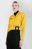 Vintage 80s LILLIE RUBIN Yellow Black Wool Asymmetrical Cropped Zipper Jacket Made in the USA Women&#39;s Size xs - small - 36: Bust - 26&quot; waist