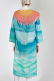 Vintage SUN and CLOUD Novelty Ombre Wearable Art Long Fringe Puffer Coat by Helen Howell Women&#39;s Size Large