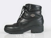 Vtg 90s HARLEY DAVIDSON Black Leather Chunky Heel Lace Up Block Heel Biker Boots Women&#39;s USA Size 8