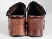 Vtg 90s MIA Wood Platform Brown Leather Chunky Clog Mule Shoes Women&#39;s Size 5.5 USA