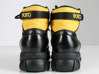 Vtg 80s 90s PLATFORM Yellow and Black Faux Leather Lace Up Hiking Boots Women&#39;s USA Size 8