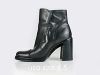 90s Black Leather Platform High Block Heel Ankle Boots Made in Brazil Women&#39;s USA Size 6.5