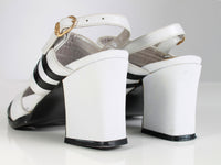 Vtg 1970s CALZADO LUZANDRA Black and White Leather Chunky Block Heel Sandals Women&#39;s USA Size 5 - 8.5&quot; insole