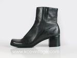 90s Minimalist Black Leather Chunky Block Heel Above Ankle Boots Women&#39;s Size 10 USA