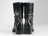 Vtg 90s Black Leather Chunky Block Heel Above Ankle Boots Minimalist Enzo Angiolini Brazil Women&#39;s Size 8 USA