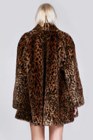 Vintage 80s MONTEREY USA Leopard Print Faux Fur Wide Sweeping Swing Jacket Women&#39;s Size XL