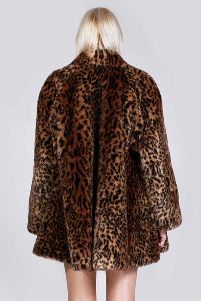 Vintage 80s MONTEREY USA Leopard Print Faux Fur Wide Sweeping