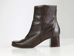 Vtg 90s Brown Leather Block Heel Above Ankle Boots Made in Brazil Women&#39;s USA Size 8