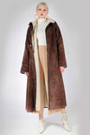 Vintage 70s CORDOROY and Sherpa Faux Shearling Lined Winter Maxi Coat in Brown and Beige Women&#39;s Size Large - 42&quot; bust - 44&quot; waist -46&quot; hips