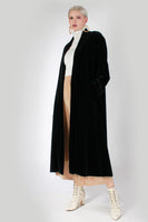 Vintage Black VELVET Long Open Front Duster Jacket JS Collections Made in Canada 52&quot; bust - 52&quot; waist