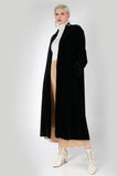 Vintage Black VELVET Long Open Front Duster Jacket JS Collections Made in Canada 52&quot; bust - 52&quot; waist