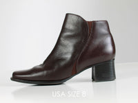 90s Brown Leather Block Heel Ankle Boots Covington Women's USA Size 8