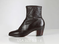 Vtg 70s Brown Leather Block Heel Boho Ankle Boots Women&#39;s USA Size 5.5 - 6