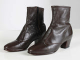 Vtg 70s Brown Leather Block Heel Boho Ankle Boots Women&#39;s USA Size 5.5 - 6