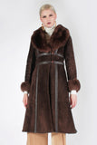 60s 70s Bohemian Princess Coat Heavy Suede Leather Fully Lined in Faux Fur Dark Brown EVC! Women&#39;s Size Small - 35&quot; bust - 31&quot; waist-38&quot;hips