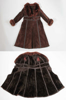 60s 70s Bohemian Princess Coat Heavy Suede Leather Fully Lined in Faux Fur Dark Brown EVC! Women&#39;s Size Small - 35&quot; bust - 31&quot; waist-38&quot;hips