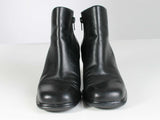 Vtg 90s Stacked Block Heel Black Leather Ankle Boots Minimalist Everyday Boot Women&#39;s USA Size 7.5