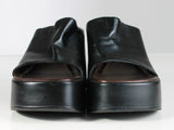 90s BONGO Platform Slip On Peep Toe Mule Sandals Black Vegan Leather Women&#39;s USA Size 6