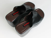 90s BONGO Platform Slip On Peep Toe Mule Sandals Black Vegan Leather Women&#39;s USA Size 6