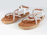 90s SBICCA White and Tan Leather Flat Platform Sandals Made in California USA Women&#39;s USA Size 8