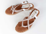 90s SBICCA White and Tan Leather Flat Platform Sandals Made in California USA Women&#39;s USA Size 8