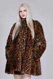 Vintage 80s MONTEREY USA Leopard Print Faux Fur Wide Sweeping Swing Jacket Women&#39;s Size XL