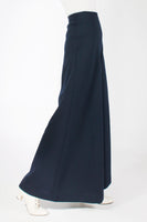 60s 70s KNIT BELLBOTTOMS Navy Blue Wool Acrylic Winter Weight Palazzo Pants Women&#39;s Size 8 / Medium / 26&quot; waist - 38&quot; hips - 29.5&quot; inseam