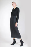 Vintage 1990s CHENILLE and Crepe Black Collared Long Sleeve Maxi Dress Made in the USA Womens Size 6 / 8 / Small / Medium / 30-36" waist