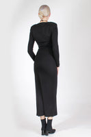 Vintage Embroidered Soft Knit Bodycon Long Sleeve Black Maxi Dress Women Size 4 / 6 / XS / Small / 34-36" bust / 29-32" waist / 32-36" hips