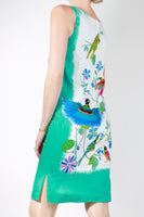 Vintage 1960s Cotton Novelty Summer Shift Dress with Colorful Tropical Birds and Peacocks Size 6 - Small - 35" bust - 34" waist - 35" hips