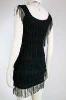 90s 2pc S.A.M. FRINGE Crop Top and Mini Skirt Set in Black Made in the USA Women Size 6 - Small - 24-34" waist