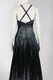Vintage NORMA KAMALI Black Heavy Satin Tea Length Pleated Wide Sweeping Gown Dress Size 4 - 6 - XS - 30" bust - 25" waist