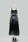 Vintage NORMA KAMALI Black Heavy Satin Tea Length Pleated Wide Sweeping Gown Dress Size 4 - 6 - XS - 30" bust - 25" waist