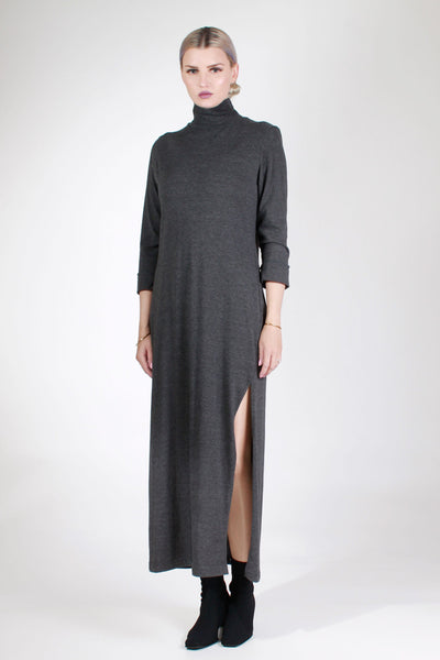 Vintage Minimalist 1990s Heather Gray Maxi Dress Made in Turkey Women's Size 8 - 10 / Medium / Large / 38-42" bust / 38-40" waist/ 39-42"hip