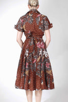 Tropical Cotton Batik Shirtdress w/ Wide Sweeping Skirt Size 10 / Medium / Large / 42" bust - 32" waist - 40" hips - 46" long