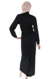 Vintage 70s Soft Stretchy Black Belted Maxi Shirtdress Loungewear Maxi Dress Women's Size 6 / Small / 34-37" bust / 33-36" waist /38-40"hips