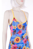 Vintage 90s BODY GLOVE DayGlo Floral Mini Swim Dress Made in the Canada Women's Size 6 / 8 / Small 34" Bust - 30" waist - 40" hips