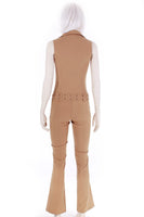 Y2K Wet Seal Tan Low Belted Jumpsuit size 3 / XS-S petite / bust 30-34" / waist 24-27" / hips 30-37" / 32" inseam