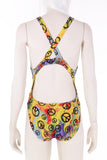 Vintage 90s Trippy Rainbow Swirl PEACE Sign One Piece Swimsuit Leotard Bodysuit Size 2 XXS XS - 28-33" bust