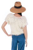 70s 80s Ivory Latch Hook Crochet Sweater Top Women's Size Small - Medium - 38" bust - 30" waist