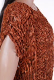 Vintage 70s CROCHET SUEDE Caramel Tan Open Knit Cap Sleeve Top Women's Size Small - Medium - 36" bust - 34" waist - 25" long