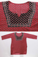 Vintage 70s Indian Rayon Boho Tunic Blouse Red Beige Black Women's Size Medium - 38" bust - 36" waist - 27.5 long