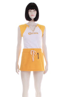 Vintage 1990s Y2K PROMO 2pc Outfit Mini Skirt and T Shirt Yellow White Novelty Halloween Costume Women's Size XS/Small/32-36" bust/29"waist
