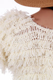 70s 80s Ivory Latch Hook Crochet Sweater Top Women's Size Small - Medium - 38" bust - 30" waist