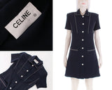 Vintage 90s Y2K CELINE Navy and White Crepe Rayon Shirtdress Women's Size 6 - 8 - Small - 36" bust - 30" waist - 37" hips