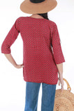 Vintage 70s Indian Rayon Boho Tunic Blouse Red Beige Black Women's Size Medium - 38" bust - 36" waist - 27.5 long