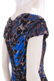 ROBERTO CAVALLI Blue Black Animal Print Ruched Bodycon Dress Made in Italy Size 42 / 6 / 28-35" bust / 22-27" waist/ 26-34" hips