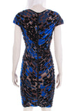 ROBERTO CAVALLI Blue Black Animal Print Ruched Bodycon Dress Made in Italy Size 42 / 6 / 28-35" bust / 22-27" waist/ 26-34" hips