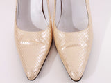 Pearlescent Gold CHARLES JOURDAN Snakeskin-Embossed Leather High Heel Pumps Made in France Women's USA Size 8.5