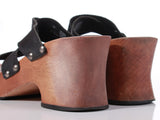 Vtg 90s CANDIES Wood Platform Black Leather Chunky Sandals Women's Size USA 10